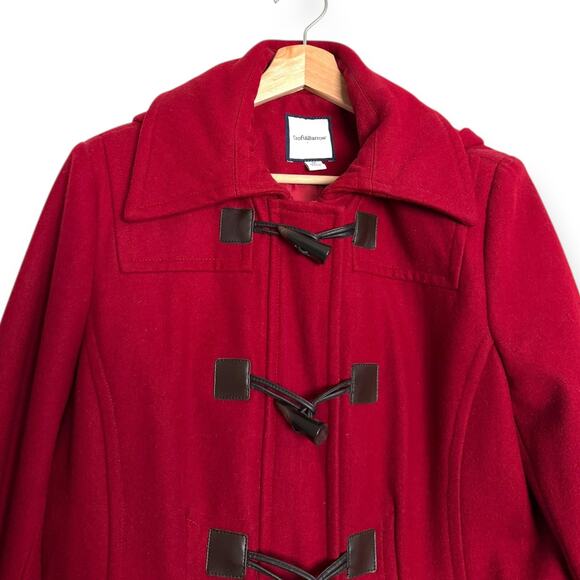 Croft & Barrow Red Wool Blend Hooded Toggle Button Short Pea Coat Women's M - Picture 3 of 12